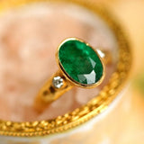Emerald Bezel-Set Diamond Ring in 18K Yellow Gold