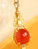 18K Yellow Gold Round Southern Red Agate Diamond Necklace