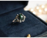 2.53ct Green Cat's Eye Stone Cabochon Ring in Platinum 950