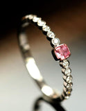 Pink Diamond Cushion Cut Ring - 18K White Gold