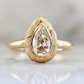 Champagne Diamond Pear Engagement Ring - 18K Yellow Gold