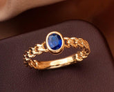 Blue Sapphire Cube Chain 18K Gold Ring