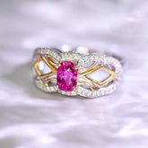Purple Pink Peach Spinel Cushion & Diamond Ring in 18K Gold Ring