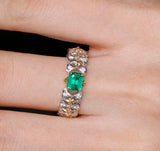 Italy-Crafted Emerald Wedding Diamonds Ring in 18k Two Tone Gold