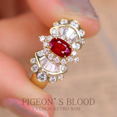 Ballerina Pigeon Blood Ruby 18K Ring with Vintage French Bow