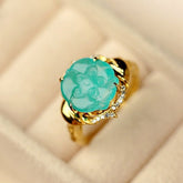 5A Amazonyte Rose Shape 18K Yellow Gold Ring