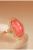18.8ct Rhodochrosite Cabochon & Diamond Ring in 18K Gold