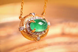 Cabochon Emerald Wire Brushed Necklace in 18K Yellow Gold