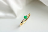 Emerald Square Cut and Side Diamond Ring in 18K Yellow Gold