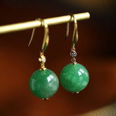 5A+ Jade Sphere Cut & Diamond Franch Wire Earrings in 18K Yellow Gold