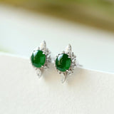 Ballerina Set Green Jade and Cluster Diamond 18K Earrings
