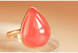 12.8ct Rhodochrosite Teardrop Diamond Ring in 18K Gold