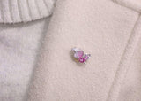 Butterfly Pink Sapphire 18K White Gold Brooch with Full Diamonds Pave