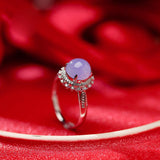 Purple Violet Jade Cabochon 18K Gold Ring with Full Diamond Pave