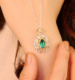 1.95ct Emerald Pear Shape 18K Necklace with Full Diamond Pave