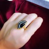 Carnelian Bicolor Half Moon Ring - 22K Gold Antique Retro Design