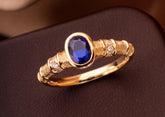 Bezel Set Sapphire 18K Yellow Gold Ring in in Brushed Finish