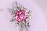 Snowflake Pink Spinel Cushion 18K Gold Ring with Diamond