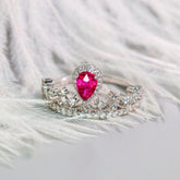 Pear-Shaped Ruby & Diamond Engagement Ring in 18K White Gold