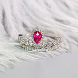 Pear-Shaped Ruby & Diamond Engagement Ring in 18K White Gold
