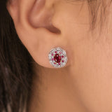 Ruby & Diamond Wedding Earrings - 18K White Gold