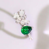 Cabochon Emerald & Diamond Ring in 18K White Gold