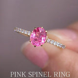 Platinum 950 Pink Spinel Ring with Channel Diamonds