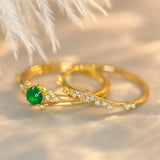 Emerald & Diamond Stacking Wedding Ring - 18K Yellow Gold