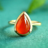 Southern Red Agate Maitreya Ring in 18K Yellow Gold