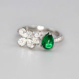 Cabochon Emerald & Diamond Ring in 18K White Gold
