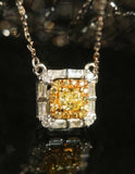 Fancy Yellow Diamonds Square Cut Necklace in 18K White Gold