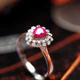 Pear Ruby & Diamonds Double Ring in 18K White Gold
