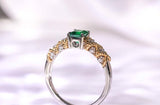 Emerald & Diamond 18K Two Tone Gold Ring