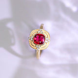 1ct Red Spinel Cushion & Diamond Ring - 18K Yellow Gold