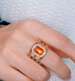 3.8ct Fanta Garnet Diamond Halo Stackable Ring - 18K Yellow Gold