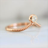 Icy Round Rose Cut Diamond 18K Rose Gold Chevron Ring