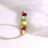 Colorful Sapphire & Aquamarine, Tsavorite Ring in 18K Yellow Gold