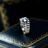 Cornflower Blue Sapphire Ring - 18K White Gold with Micro-Pavé Diamonds