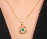 Art Deco Emerald 18K Earring & White Diamond