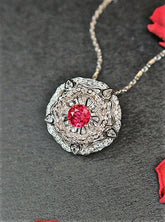 1.03ct Pigeon Blood Round Ballerina Pendant in 18K White Gold