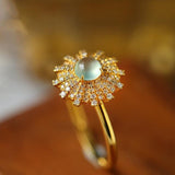 Superior Icy Jade Cabochon & Cluster Diamond 18K Gold Ring