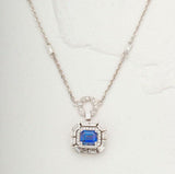 Art Deco Blue Sapphire 18K Gold Necklace & White Diamond