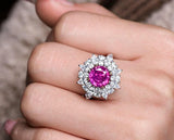 2.25ct Purple Sapphire Round Cut 18K Gold with Diamond Around Ring