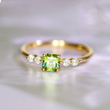 Peridot Asscher Cut & Diamonds Ring in 18K Yellow Gold