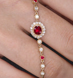 18K Gold Diamond Bracelet - Pigeon Blood Ruby Halo Design