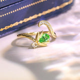 Cute Ladybug Tsavorite Ring with Diamonds in 18K Yellow Gold