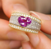 1.7ct Pink Sapphire Heart-Shaped Engraved Ring in 18K Two Tone Gold