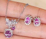 Pink Sapphire Pear Cluster Diamond Studs Earrings in 18K White Gold