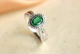 Emerald Oval Cut & Diamond Ring in 18K White Gold
