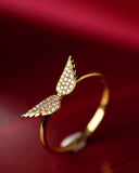 Wing Design White Diamond Ring in 18K Yellow Gold